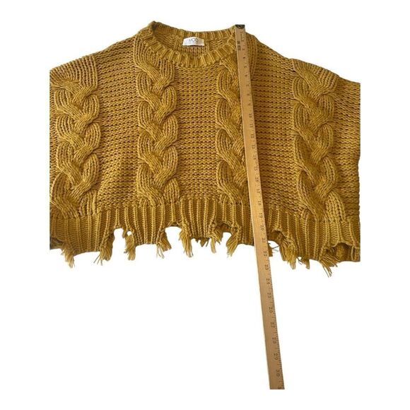 MOD Womens Oversized Cable-Knit Yellow Cropped Knit Sweater Fringe One Size - Picture 8 of 9